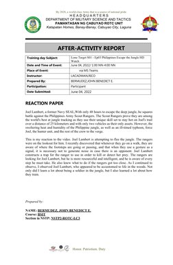Post-Training Report on Jungle Escape | PDF
