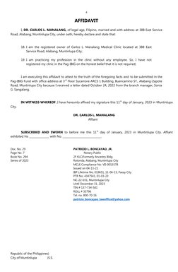 4
AFFIDAVIT 
I, DR. CARLOS L. MANALANG, of legal age, Filipino, married and with address at 388 East Service
Road, Alabang, M