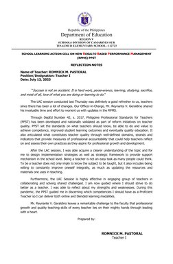 LAC Session Reflection Notes 2023 | PDF | Teachers | Learning