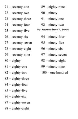 Numbers 1 to 100 in Words | PDF | Home & Garden | Lifestyle