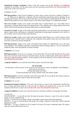 Institutional Scouting Coordinator: Fellow scouts and scouters, here are the  (Number of Candidates)
candidates for investitu