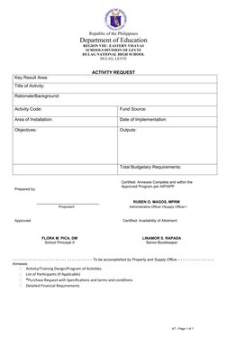 Activity Program Request Form Activity Request Form Template | PDF