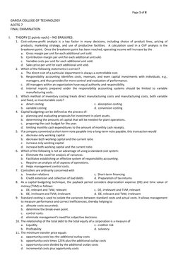 Page 1 of 8 
 
GARCIA COLLEGE OF TECHNOLOGY 
ACCTG 7 
FINAL EXAMINATION 
 
I. 
THEORY (2 points each) – NO ERASURES.   
1