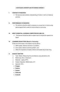 5E Lesson Plan: Motion in Grade 5 Science | PDF | Time | Lesson Plan