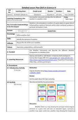 Grade 4 Weather Chart Lesson Plan | PDF | Weather | Atmospheric Pressure