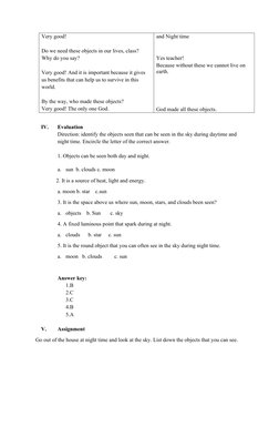 Day and Night Sky Objects Lesson Plan | PDF | Sky | Night