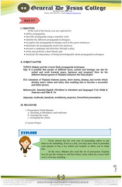 San Isidro, Nueva Ecija  3106 
Telefax (044) 940-6181 / e-mail: gendejesus@gmail.com 
Page9 
 
 
 
 
 
I. OBJECTIVES 
A