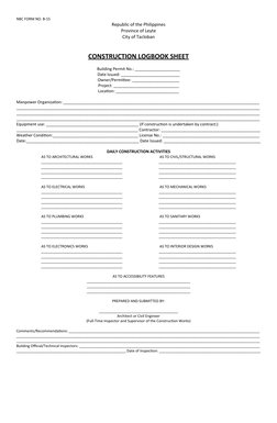 Construction Logbook Template Philippines | PDF | Engineering | Real Estate