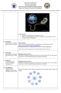 General Biology 1 Lesson Plan: Cells | PDF | Cell (Biology) | Learning