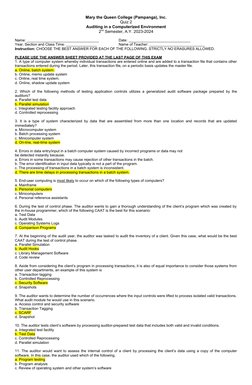 Auditing in a Computerized Environment Quiz | PDF | Computer Network ...