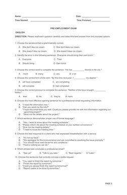 Pre-Employment Exam Sample Questions | PDF | Microsoft Excel ...