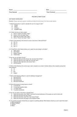 Pre-Employment Exam Sample Questions | PDF | Microsoft Excel ...