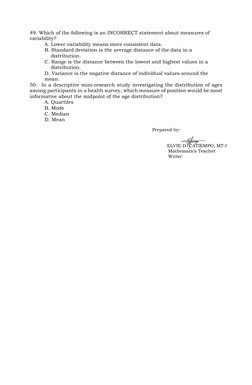 Grade 10 Math 4th Quarter Exam Guide | PDF | Percentile