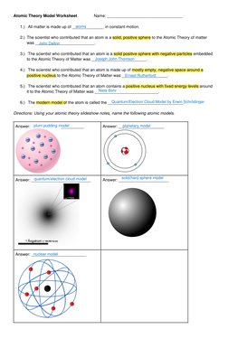 Atomic Theory Model Worksheet Answers | PDF | Atoms | Atomic Orbital