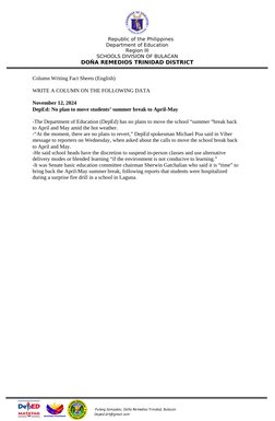 Column Writing Fact Sheet: DepEd Update | PDF