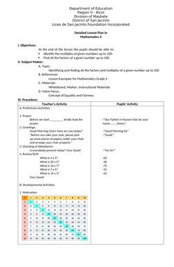 Grade 4 Math Lesson Plan: Factors & Multiples | PDF | Multiplication ...
