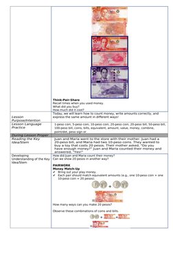 Grade 1 Money Lesson Plan | PDF | Money | Coins