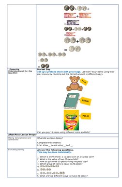 Grade 1 Money Lesson Plan | PDF | Money | Coins