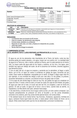 Unidad Técnico Pedagógica  
Ciencias Naturales 
Profesor(a) Karla Berríos Vásquez 
PRUEBA MENSUAL DE CIENCIAS NA