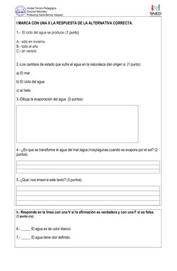 Unidad Técnico Pedagógica  
Ciencias Naturales 
Profesor(a) Karla Berríos Vásquez 
 
I MARCA CON UNA X LA RESPUE