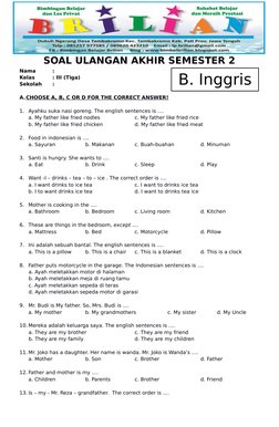 Soal Bahasa Inggris Kelas 3 Semester 2 | PDF | Fruit | Foods