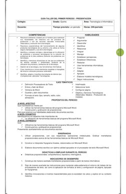 2 
GUÍA-TALLER DEL PRIMER PERIODO - PRESENTACIÓN 
Colegio:  
Grado: Quinto 
Área: Tecnología e Informática 
Docente:   
Tiemp