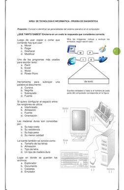3 
ÁREA  DE TECNOLOGÍA E INFORMÁTICA - PRUEBA DE DIAGNÓSTICA 
Propósito: Conocer e identificar las generalidades del sistema