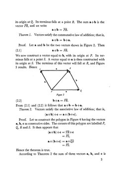 its origin at Q. Its terminus falls at a point R. The sum a+ b is the 
vector PR, and we write 
a+b = PRo 
Theorem 1. 
Vector