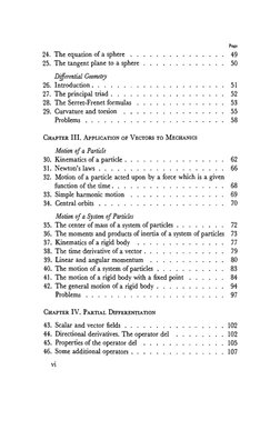 24. The equation of a sphere . . 
25. The tangent plane to a sphere 
Differential Geometry 
26. Introduction. . . . . . . 
27