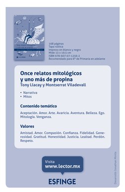 Desarrolló Jonathan Minila 
Once relatos mitológicos 
y uno más de propina 
Tony Llacay y Montserrat Viladevall 
• Narrativa