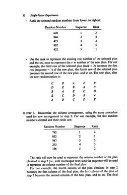 32 
Single-Factor Experiments 
"  Rank the selected random numbers from lowest to highest: 
Random Number 
Sequence 
Rank 
62