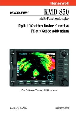 N
Revision 3  Jun/2004
006-18235-0000
Multi-Function Display
KMD 850
Digital Weather Radar Function
Pilot’s Guide Addendum
B