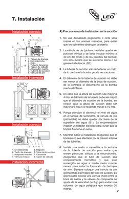 7
7. Instalación
A) Precauciones de instalación en la succión
1.	 No use demasiado pegamento o cinta sella 
roscas en las uni