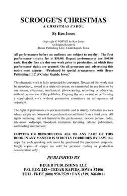 SCROOGE’S CHRISTMAS 
A CHRISTMAS CAROL 
 
By Ken Jones 
 
Copyright © MMVIII by Ken Jones 
All Rights Reserved 
Heuer Publish