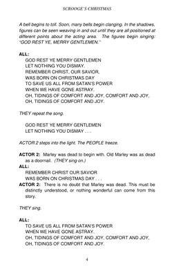 SCROOGE’S CHRISTMAS 
A bell begins to toll. Soon, many bells begin clanging. In the shadows, 
figures can be seen weaving in