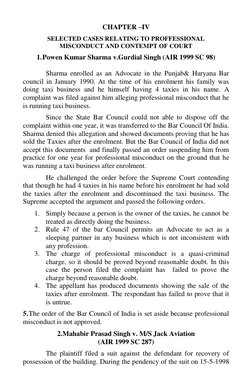 CHAPTER –IV 
SELECTED CASES RELATING TO PROFFESSIONAL  
MISCONDUCT AND CONTEMPT OF COURT 
1. Powen Kumar Sharma v.Gurdial Sin