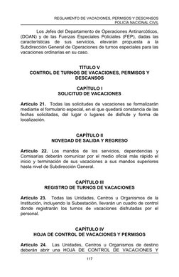REGLAMENTO DE VACACIONES, PERMISOS Y DESCANSOS
POLICÍA NACIONAL CIVIL
Los Jefes del Departamento de Operaciones Antinarcótico