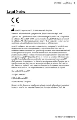 Legal Notice
0413
 Agfa NV, Septestraat 27, B-2640 Mortsel - Belgium
For more information on Agfa products, please visit www.