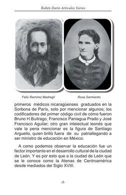 -8-
Rubén Darío Artìculos Varios
primeros  médicos nicaragüenses  graduados en la 
Sorbona de París, solo por mencionar algun