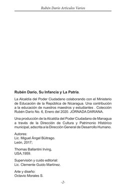 -2-
Rubén Darío Artìculos Varios
Rubén Darío, Su Infancia y La Patria.
La Alcaldía del Poder Ciudadano colaborando con el Min