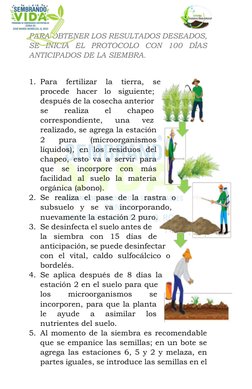 PARA OBTENER LOS RESULTADOS DESEADOS, 
SE INICIA EL PROTOCOLO CON 100 DÍAS 
ANTICIPADOS DE LA SIEMBRA. 
 
1. Para 
fertiliz