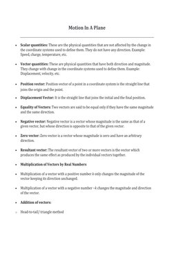 Class 11 Motion in a Plane Notes | PDF