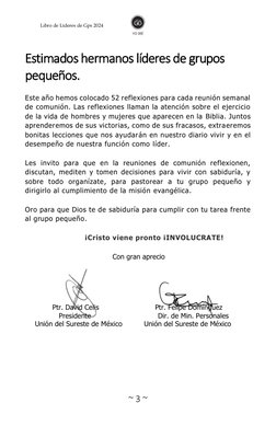 ~ 3 ~ 
 
Libro de Líderes de Gps 2024 
Estimados hermanos líderes de grupos 
pequeños. 
Este año hemos colocado 52 reflex