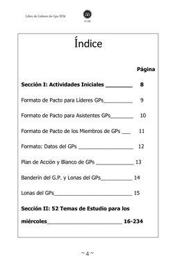 ~ 4 ~ 
 
Libro de Líderes de Gps 2024 
 
 
Í ndice 
 
 
 
 
 
 
 
 
Página 
Sección I: Actividades Iniciales ________