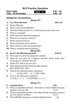 BLE Class 8 Practice Questions 2080 | PDF | Algorithms | Microsoft Excel