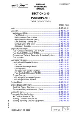 AIRPLANE
OPERATIONS
MANUAL
POWERPLANT
 
DECEMBER 20, 2002
 
2-10-00
 
Page
1
 
Code
01
SECTION 2-10
POWERPLANT
TABLE OF CONTE