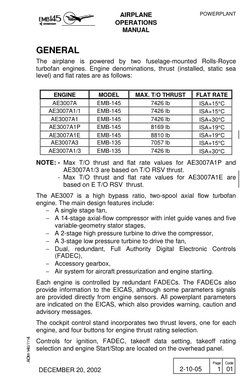 AIRPLANE
OPERATIONS
MANUAL
POWERPLANT
 
DECEMBER 20, 2002
 
2-10-05
 
Page
1
 
Code
01
GENERAL
The airplane is powered by two