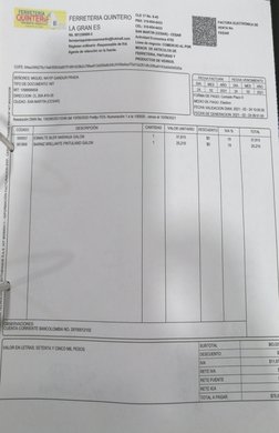 FERRETERIA 
QUINTER 
g 
FERRETERIA QUINTERO CLE 17 No. 6-45 
FACTURA ELECTRÓNICA DE 
4-0433 
CEL: 316-854-0433 
SAN A 
do 
LA