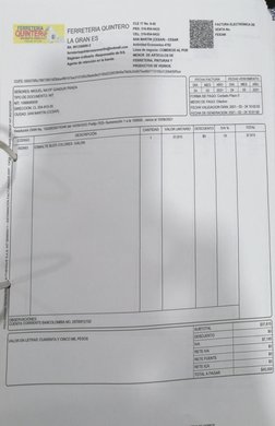 FERRETERIA 
NER 
SAN MARTN CESAR S AS 
FACTURA ELECTRÓNICA DE 
FERRETERIA QUINTERO CLE 17 No. 6-45 
PBX: 316-854-0433 
VENTA