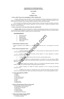 DEPARTMENT OF COMPUTER SCIENCE 
141405-DATABASE MANAGEMENT SYSTEM 
 
TWO MARKS 
 
UNIT: 1 
 
INTRODUCTION: